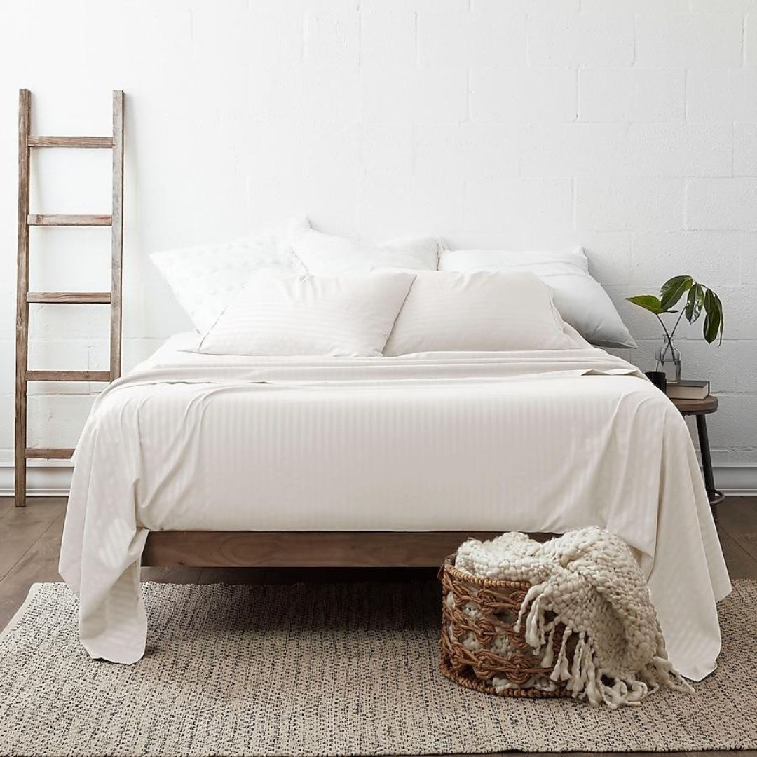 Ivory Striped Polyester Bedsheet