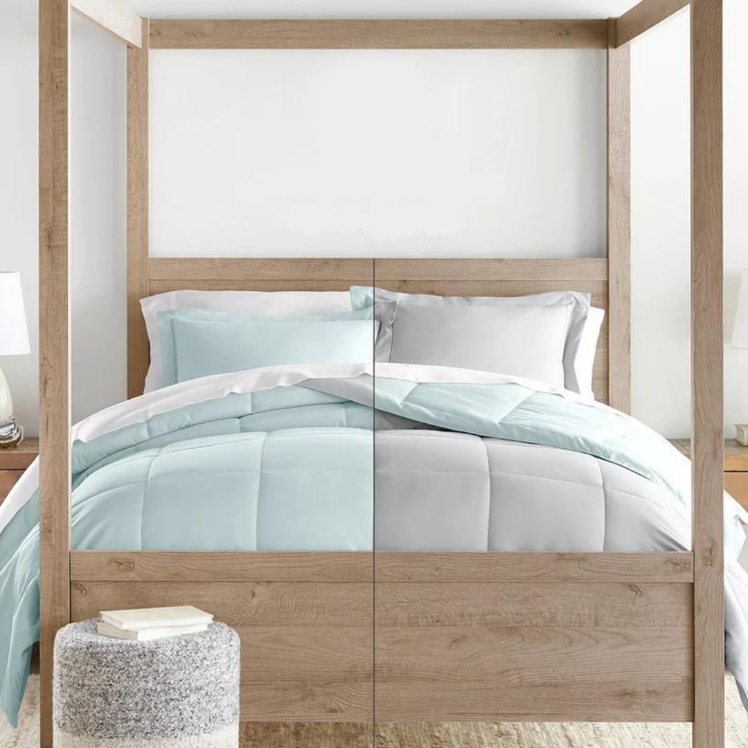 Reversible Aqua/Grey Comforter Set