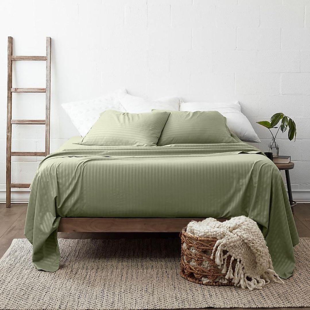 Sage Striped Polyester Bedsheet
